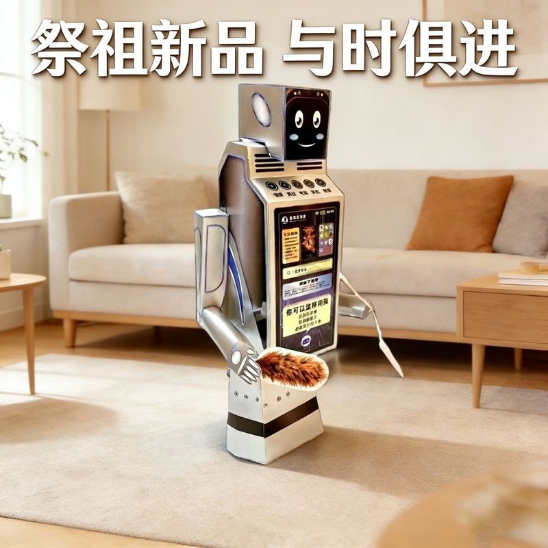 好货现发！立体纸扎智能AI机器人生活服务管家机器烧纸祭祀用品祭祖中元周年3D Paper Model Smart AI Robot for Life Services, Butler Robot, P