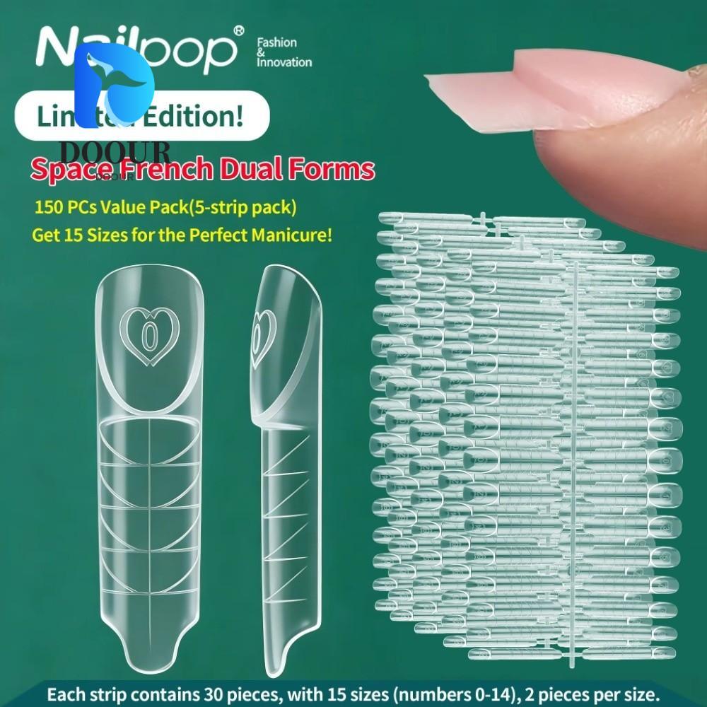 DOOUR 75/150Pcs เล็บ Extension Builder, Reusable พลาสติก Space เล็บรูปแบบ, 15 ขนาดโปร่งใส French Tip