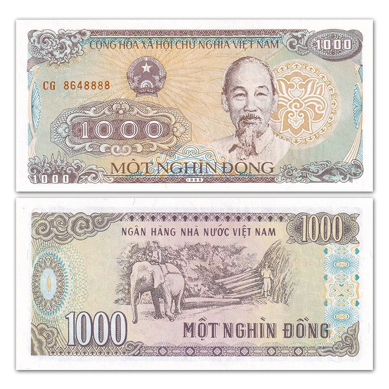 [Lion 8888] เอเชีย-เวียดนาม 1,000 ชิลด์ธนบัตร 1988 P-106hnvk320