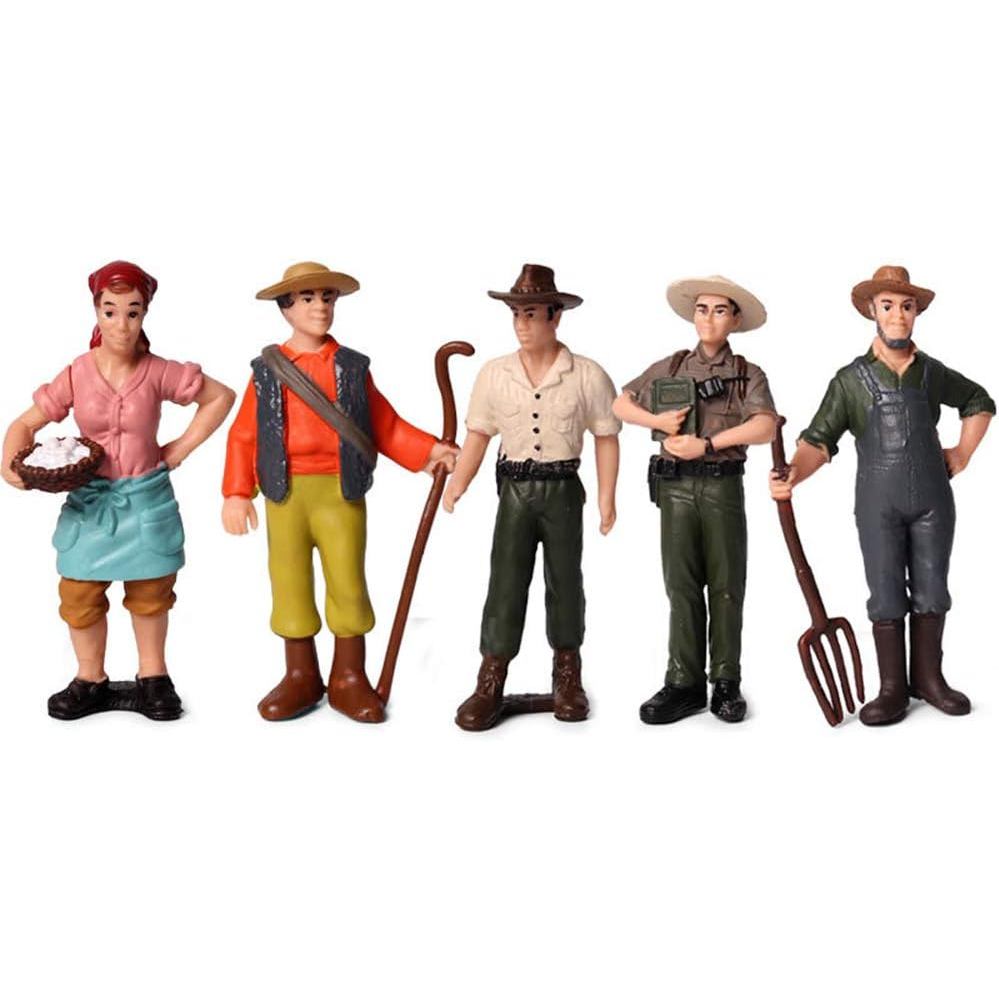 5 ชิ้น Little Farmer People Figures, สมจริงมือทาสีชาวนา People Figurines พลาสติกรุ่น People ของเล่น 