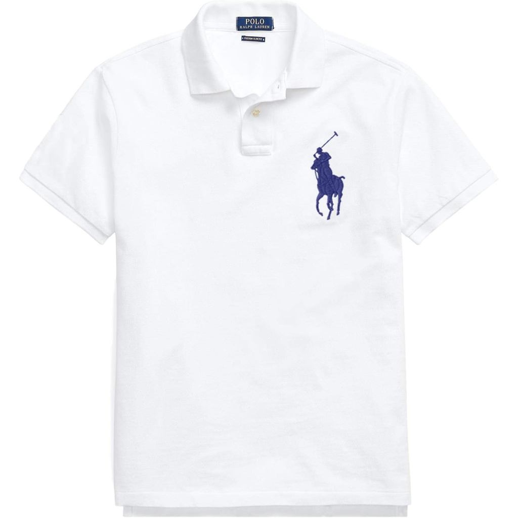 เสื้อโปโลผู้ชาย Polo Ralph Lauren รุ่น Big Pony Custom-Fit สีแดง ไซส์ XL, สีขาว/น้ำเงิน