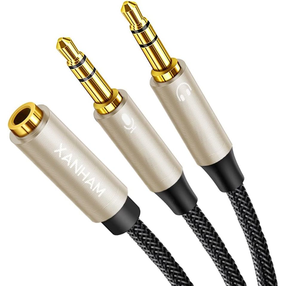 ตัวแยกหูฟัง3.5มม.สําหรับคอมพิวเตอร์Yรูปร่าง1/8นิ้วAux 2 TRSชาย1 TRRSหญิงไมค์และเสียง4เสาชุดหูฟังสเตอ