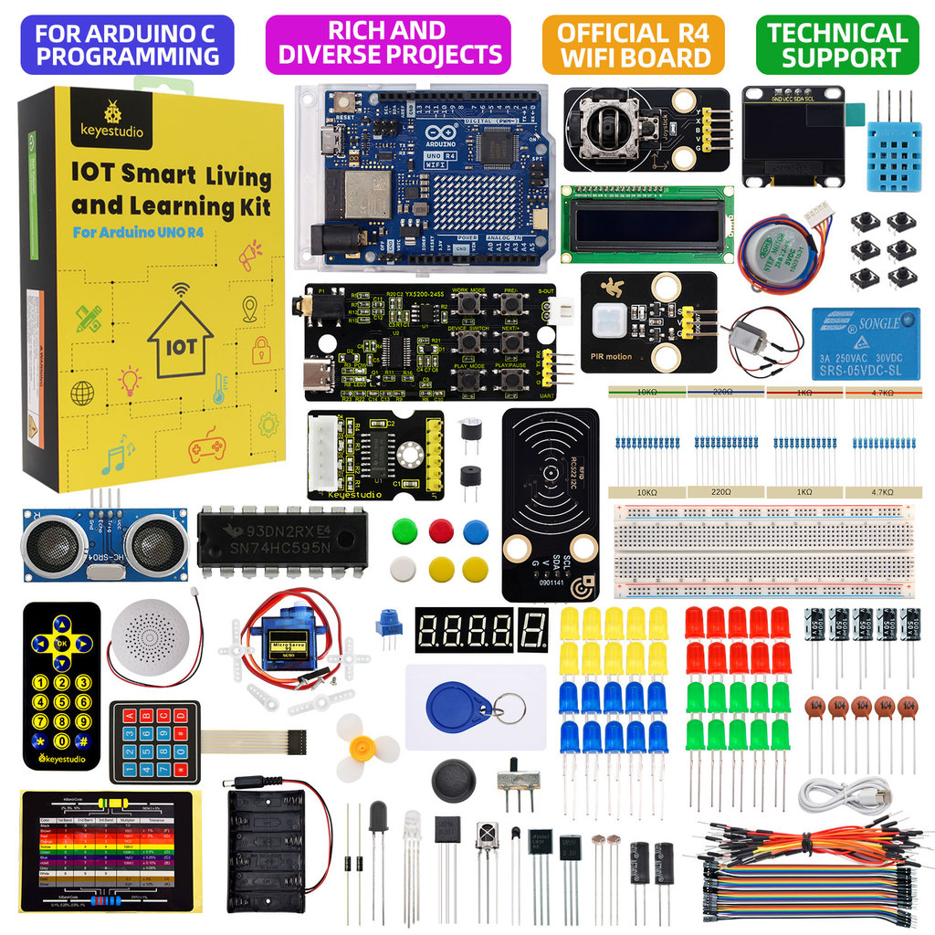 Keyestudio IOT Smart Living Learning Kit + Original Arduino Uno R4 WIFI สําหรับ Arduino