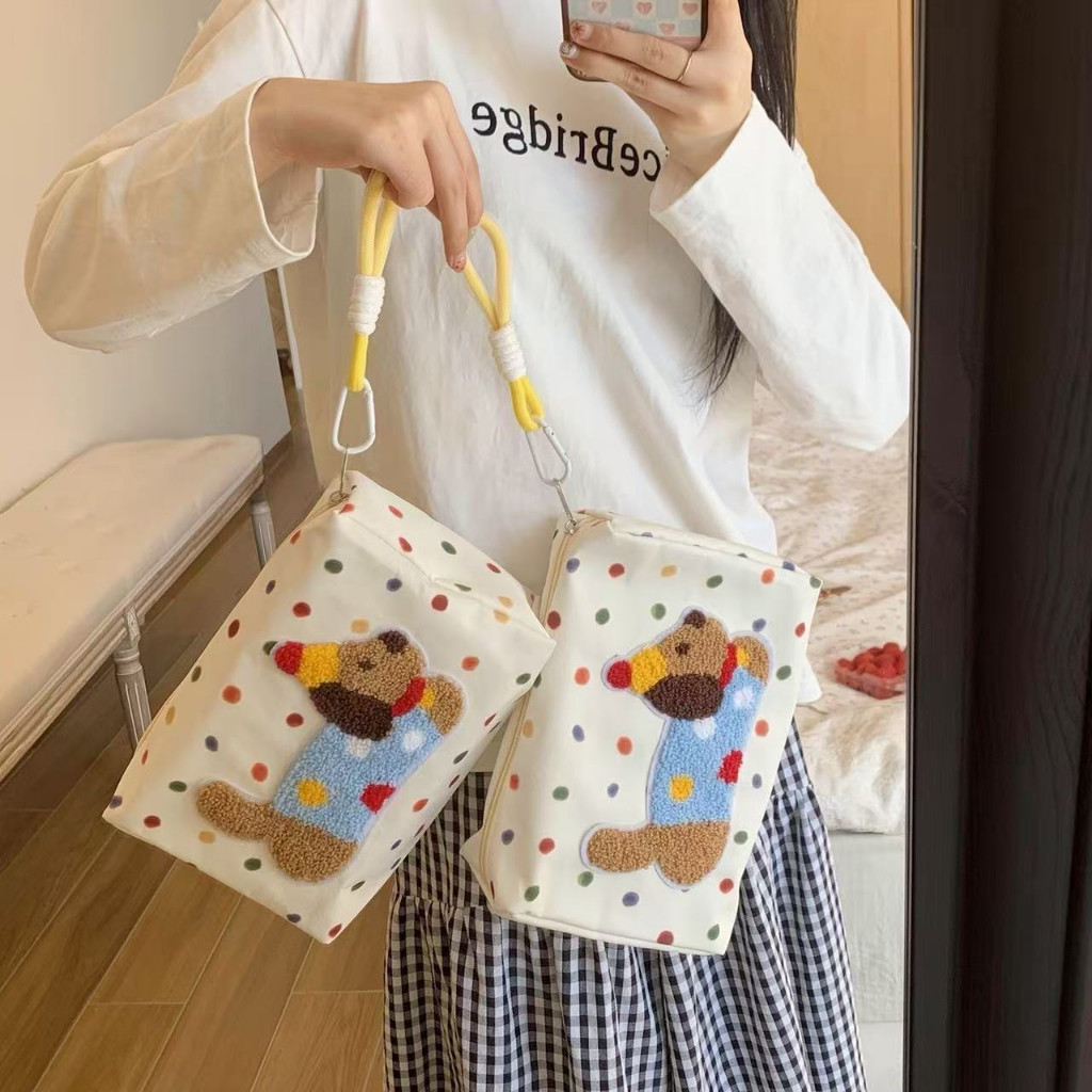COZII พร้อมส่ง🇹🇭 กระเป๋าเครื่องสำอาง ขนาดใหญ่ แบบพกพา กระเป๋าเก็บของใส่ของได้เยอะ ปักลายลูกสุนัข กระเป๋าจัดระเบียบ