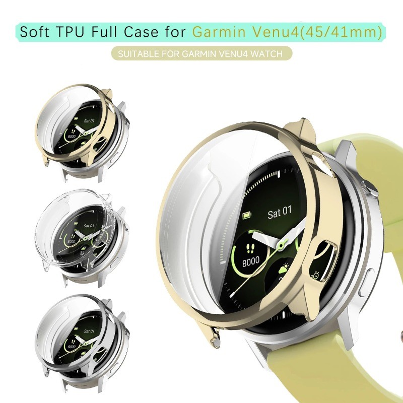 ป้องกันหน้าจอสําหรับ Garmin Venu 4 41 มม.เคสชุบ TPU นุ่ม + ฟิล์มคลุมทั้งหมดฝาครอบป้องกันสําหรับ Garmin Venu 4 45 มม.กันชน Soft Shell