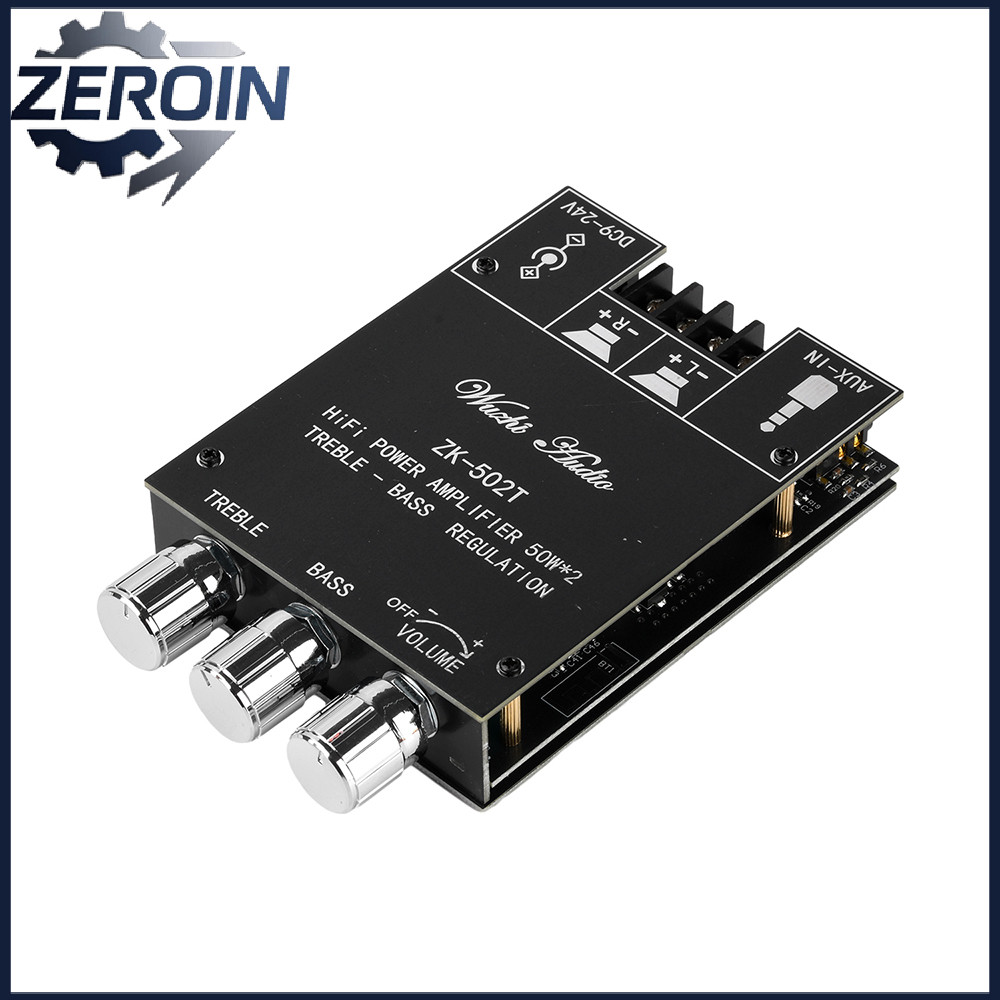 ZK-502T 50Wx2 โมดูลเครื่องขยายเสียง DC 9-24V TPA3116D2 Dual Channel HiFi Amp สายตะกั่ว