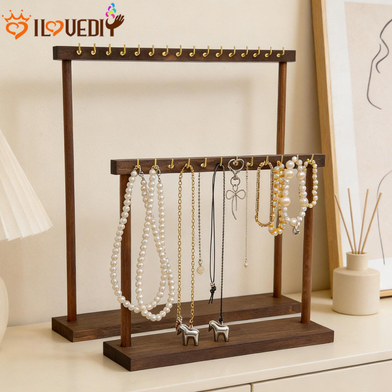 [HGB]ชั้นวางโชว์สร้อยคอไม้ DIY 12/18 ตะขอป้องกันการพันกัน, อุปกรณ์จัดระเบียบเครื่องประดับโต๊ะเครื่อง
