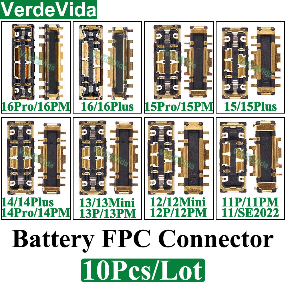 10 ชิ้นแบตเตอรี่ FPC Connector สําหรับ 11 12 13 15 16 Pro Max 14 Plus XS XR X 16Pro 12Pro 13Pro