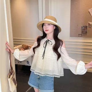 LINNA~Xคอวี โบว์ ผูกขึ้น แขนยาว เสื้อเชิ้ต รุ่นใหม่ สไตล์หวาน