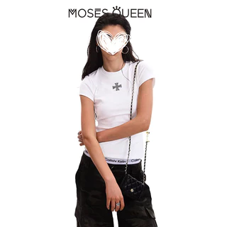 MOSESQUEEN ชุดลำลองคอกลมแขนสั้นสำหรับผู้หญิง สวมใส่สบาย มีหลากหลายสีให้เลือก #63579