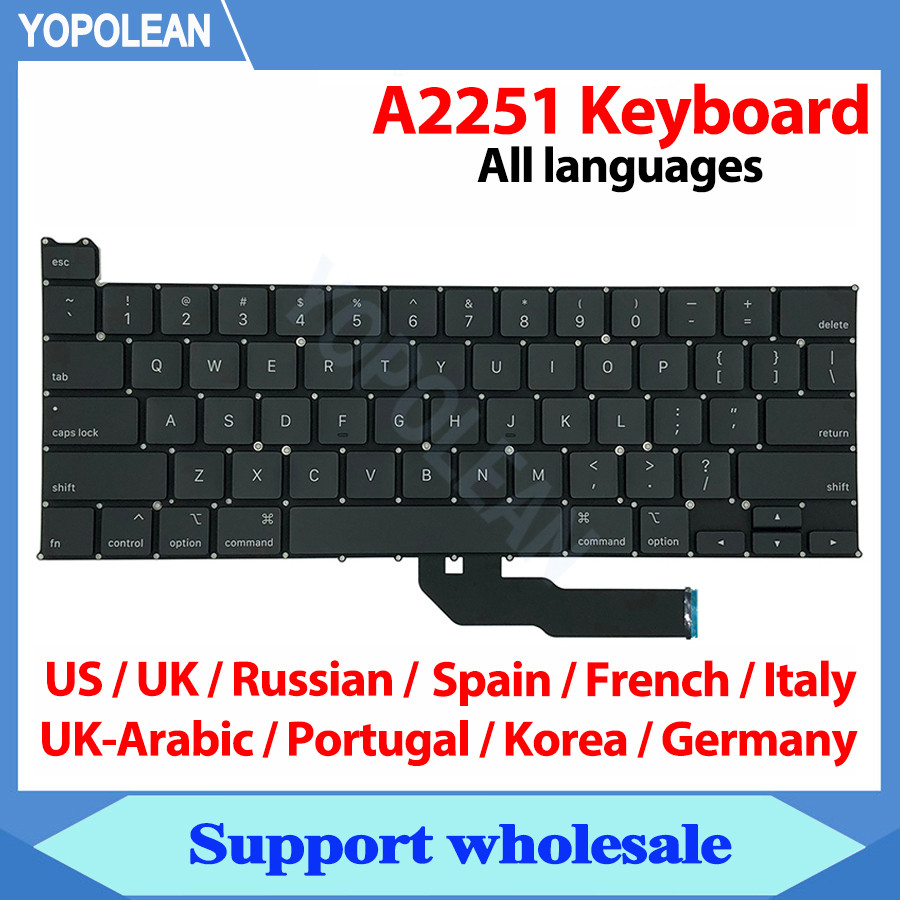 แล็ปท็อปใหม่ A2251 คีย์บอร์ดเปลี่ยนไทย US UK ES FR RU DE PT สําหรับ Macbook Pro Retina 13 "A2251 EMC