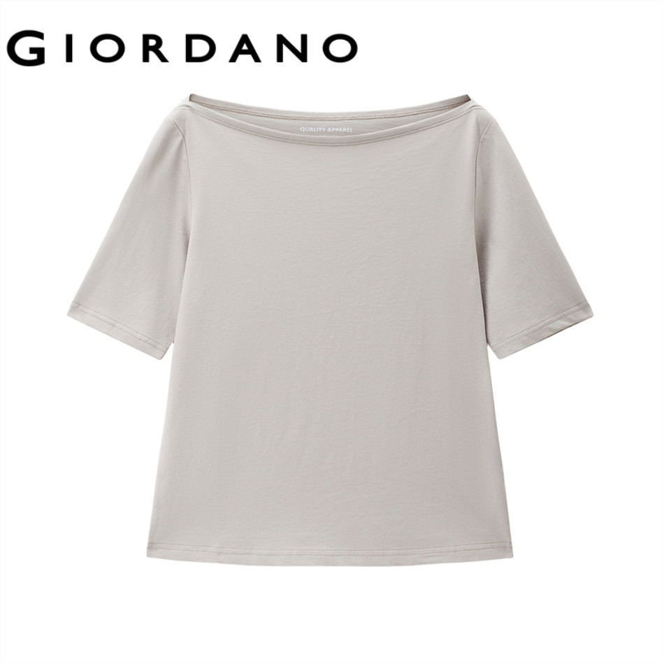 GIORDANO WOMEN Pure Luxurious Cotton One-Shoulder Knitted Short-Sleeve T-Stylish Shirt – Soft & Breathable – Premium Quality 13326251 ราคา ถูกที่สุด ดีลบีเคเค แกลเลอรีภาพที่ 2