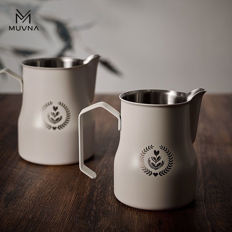 MUVNA Espresso ถ้วยนม 304 สแตนเลสถังนมท้องใหญ่ 350/450ml Hand-Brewed เครื่องชงกาแฟ z