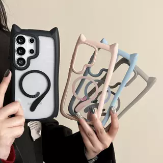 เคสโทรศัพท์แม่เหล็กหางแมวน่ารักสําหรับ Samsung S26 Ultra/S25/S24 Plus/S23 Plus ดีไซน์ใหม่; กันกระแทก ฝาครอบโปร่งใส