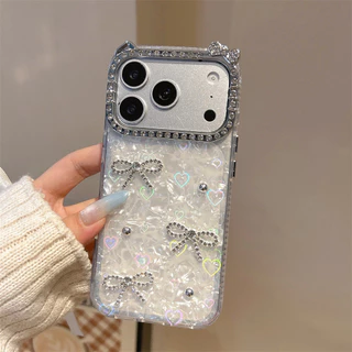 เหมาะสําหรับ iPhone 17 Promax 3D Bow ShellรูปแบบGradient Loveเคสโทรศัพท์Iphone 16 Girl Bow 15 14 13 12 11 Pro Max Soft Edge anti drop Cover