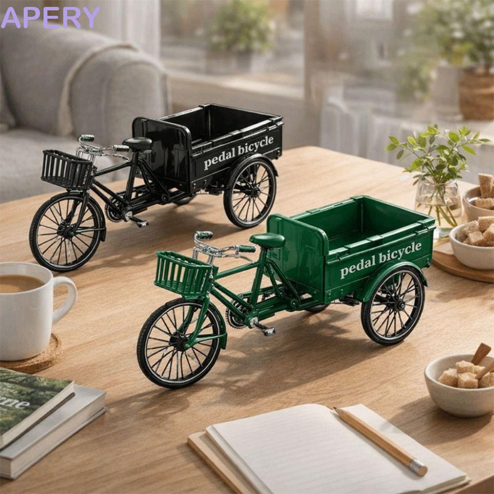 APERY โมเดลรถพื้นเรียบ, ขนาดจิ๋ววินเทจคลาสสิกสามล้อรุ่นพื้นเรียบสร้างสรรค์ 1:10 การออกแบบส้นสามจําลองเหยียบรถสามล้อสะสมงานอดิเรก