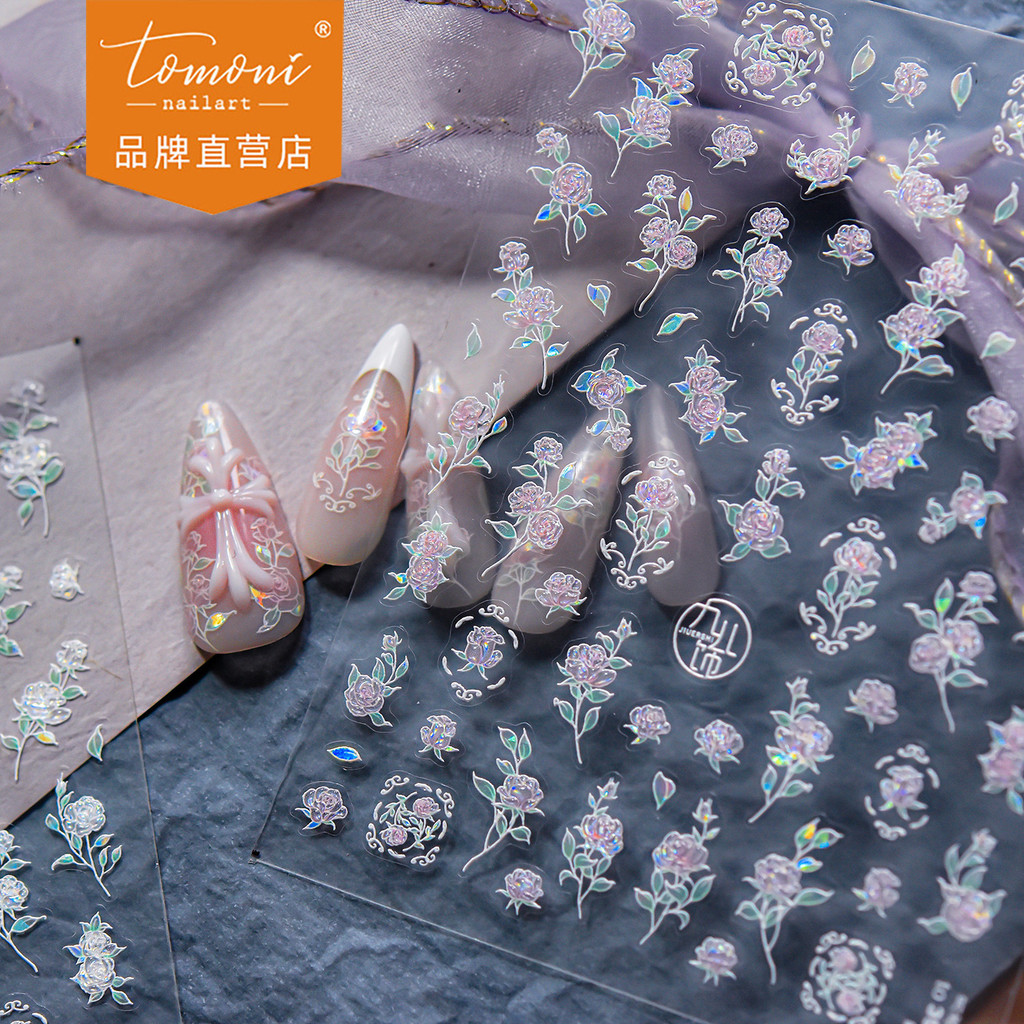 [Meow.Sensei] tomoni Jelly สติ๊กเกอร์แต่งเล็บขายดี Cat Eye Ice สติ๊กเกอร์ติดเล็บโปร่งใสขนาดเล็กสด Moon Night Rose ตกแต่งเล็บ