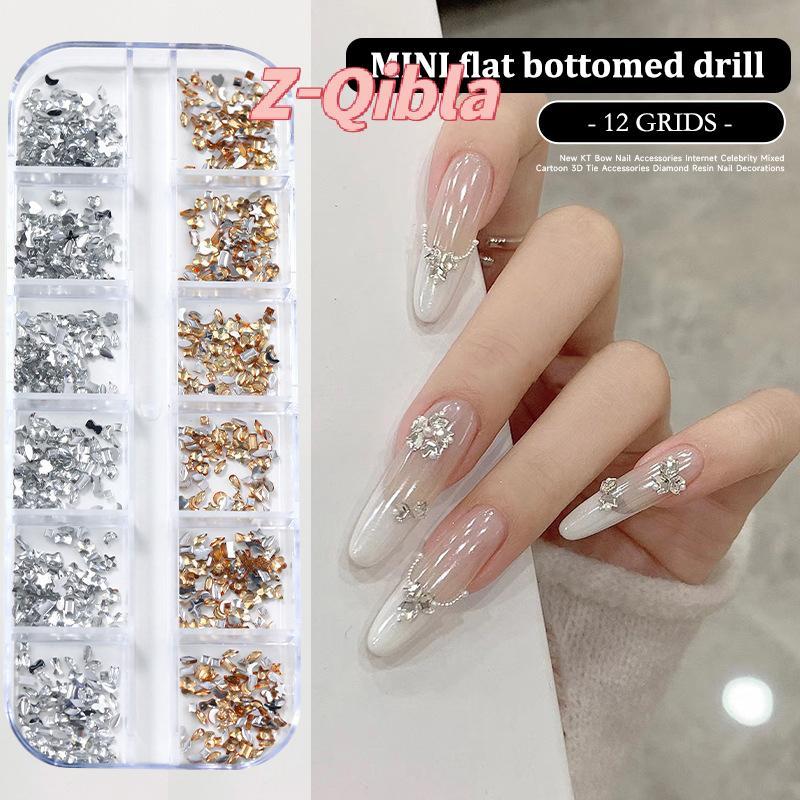 [Z-Qibla-t] 12 กริด/กล่องเล็บ Multi Shape แบน Ba คริสตัล Rhinestone พราว Diamonds Strass เล็บเคล็ดลับ 3d ตกแต่ง