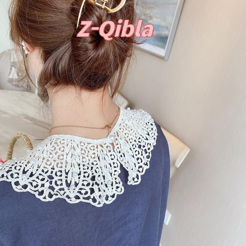 [Z-Qibla-t] ผู้หญิงหวานเสื้อที่ถอดออกได้ตุ๊กตาปลอมคอ Hollow Out ดอกไม้ลูกไม้ Ruffled Trim False Coll