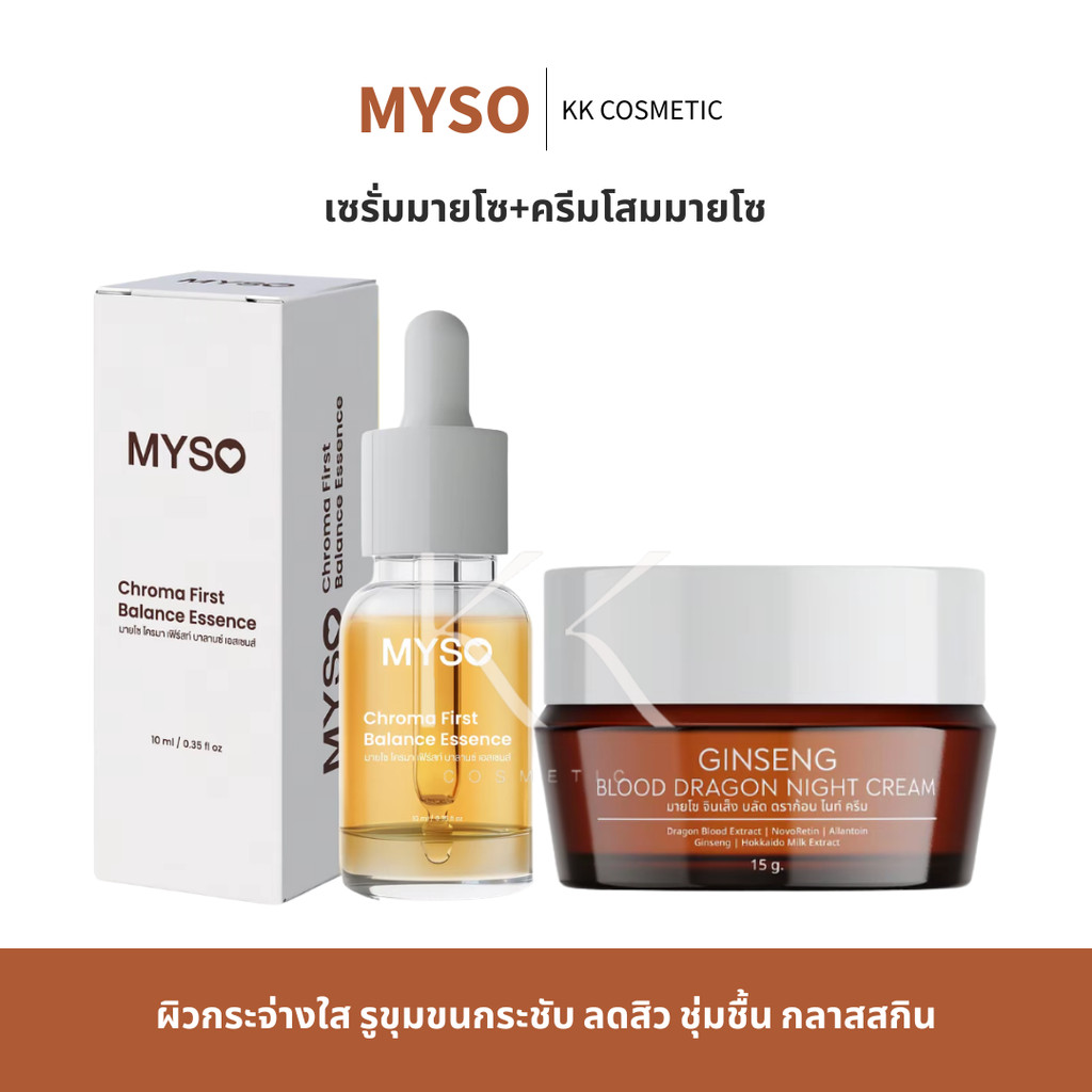เซ็ทคู่ เซรั่มมายโซ+ครีมโสม โสมเลือดมังกร เซรั่มตาแป๋ว เอสเซนส์ MYSO ESSENCE