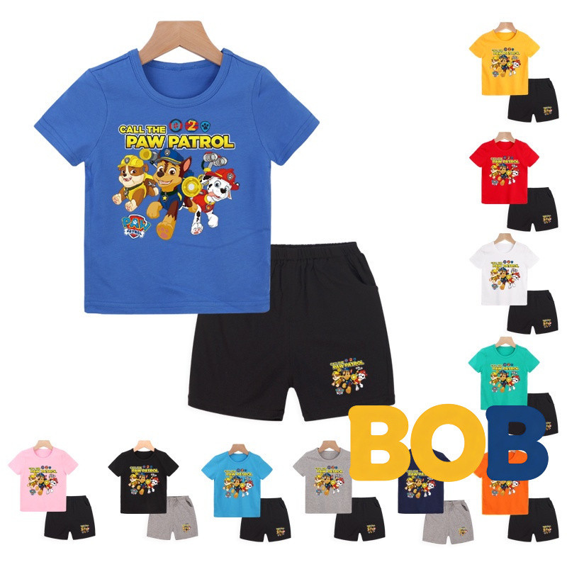 【จัดส่งไทย】2ชิ้น BOBPaw Patrol ชุดเซ็ทเด็กชาย-หญิง ผ้าฝ้ายนุ่ม เสื้อยืด กางเกงขาสั้น สุดเท่ แฟชั่น T