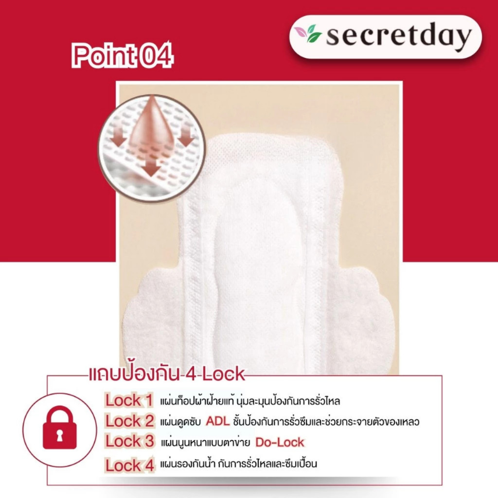 Secretday Cotton ผ้าอนามัยซีเคร็ทเดย์ คอตตอน 4 Lock (สำหรับผิวแพ้ง่าย) ราคา ถูกที่สุด ดีลบีเคเค แกลเลอรีภาพที่ 5