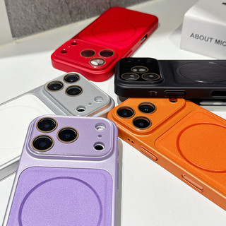 กระจกนิรภัยเลนส์หน้าต่างผิวเนื้อเคสแม่เหล็กสําหรับiPhone 17 16 15 14 13 Pro Max SimpleสีทึบPCกรอบแม่เหล็กปกแข็งสําหรับiPhone16Promaxกรณี