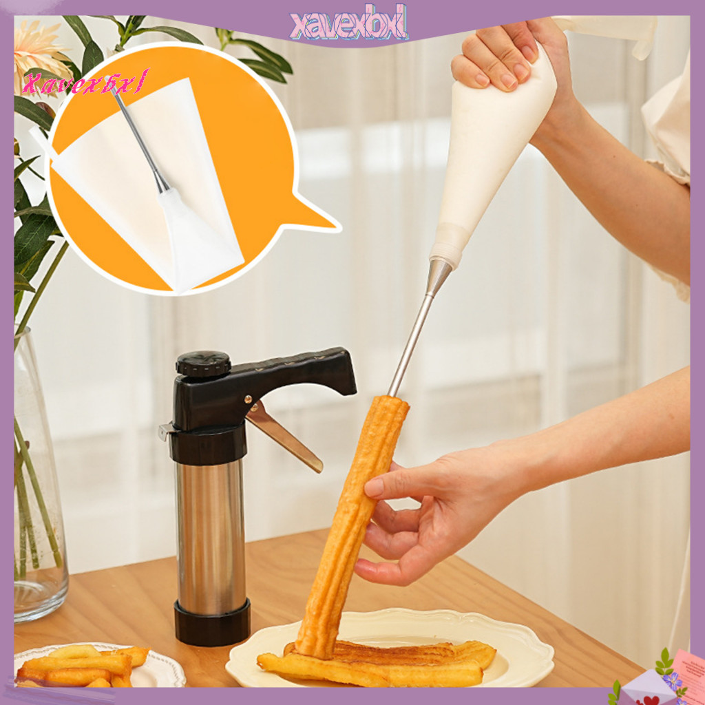 Xavexbxl|  เครื่องทําชูโรส เครื่องมือเติม ชูโรส เครื่องทําชูโรพร้อมเคล็ดลับท่อสแตนเลสถุงชุดชุบง่ายรวมแปรง – เหมาะสําหรับโฮมเมด