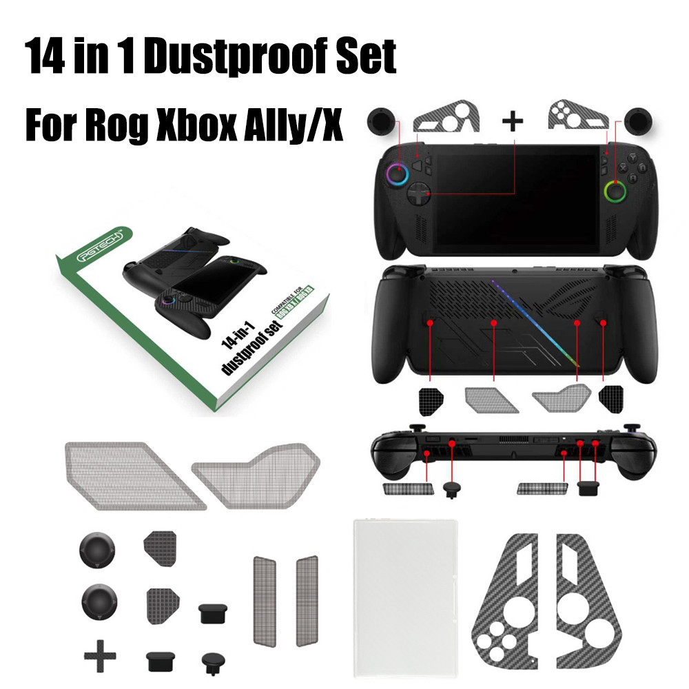 14 in 1 ชุดกรองฝุ่นสําหรับ Rog Xbox Ally/X เกมคอนโซล ฝาครอบกันฝุ่น ตัวควบคุมเกม Thumb Stick Cap อุปกรณ์เสริม