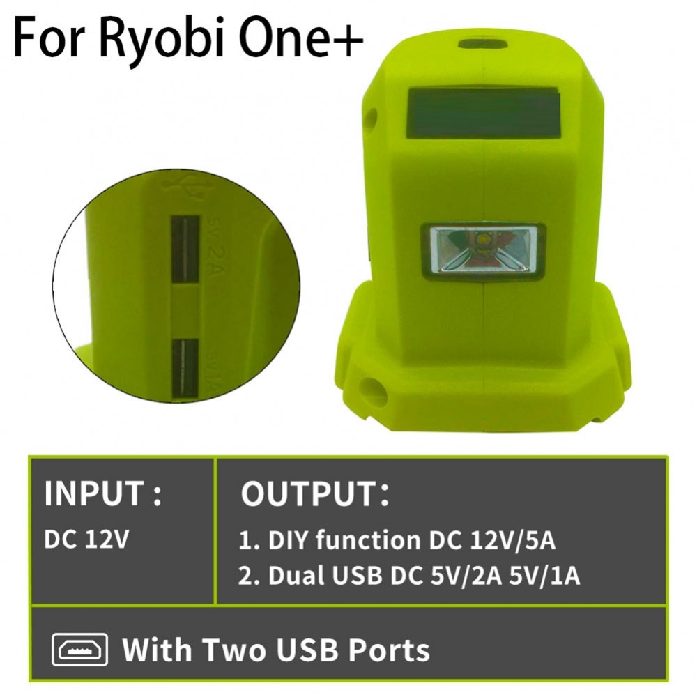 Multi Functional Battery Adapter for Ryobi+18V Liion Dual USB LED Control Switch