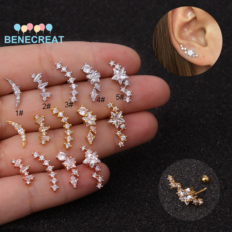 ต่างหูกระดูกอ่อน สแตนเลส 316L สี Moon ขนาด 6x3 มม.