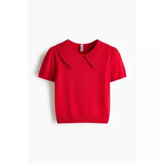 H&M(เอชแอนด์เอ็ม) เสื้อทอเนื้อละเอียดดีไซน์แขนพอง Women Fine-knit puff-sleeved top 1323988_1
