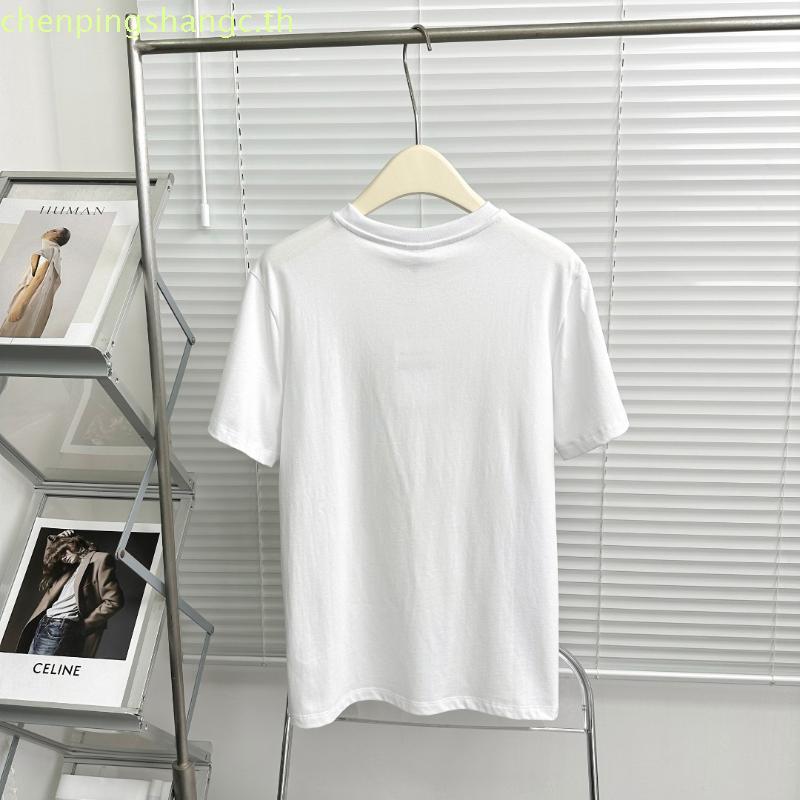 3PQA GANNI 2024 ฤดูใบไม้ผลิฤดูร้อนสไตล์ใหม่ตัวอักษรคลาสสิกสีเหลือง Distressed พิมพ์ยิ้มรอบคอหลวมแขนส