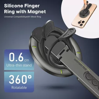 ขายึดโทรศัพท์มือถือ 360° ที่วางโทรศัพท์แม่เหล็กสองด้านหมุนได้ขาตั้งโทรศัพท์มือถือแบบปรับได้บางเฉียบหลายมุมสากล
