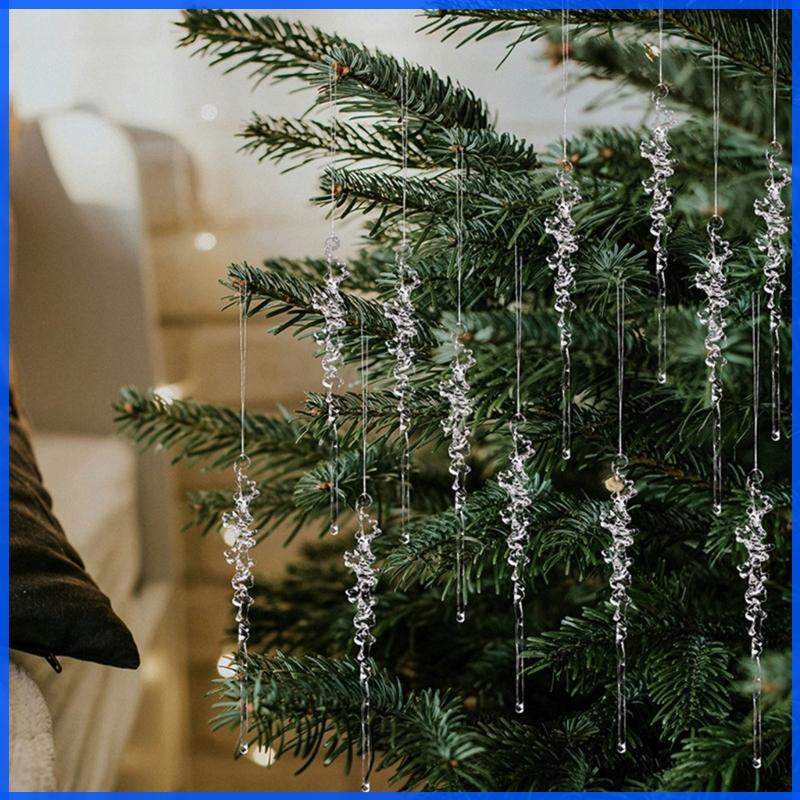 Con 12 ชิ้นอะคริลิคใส Icicle แขวนเครื่องประดับต้นคริสต์มาส Icicle รูปร่างตกแต่งสําหรับ Holiday Party