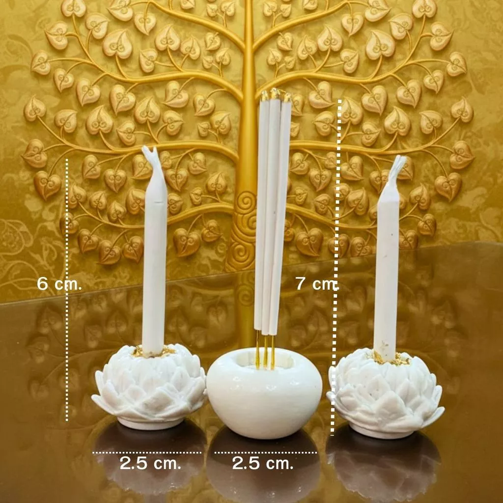 ของไหว้หิ้งพระสายมู ชุดไหว้ปลอมแบบหรู ดูมงคล ไม่ต้องเปลี่ยนบ่อย พานดินปั้น TAWAI01