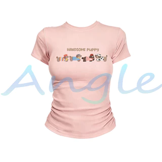(จัดส่งตลอด 24 ชั่วโมง）Angle Official เสื้อยืดกระชับผู้หญิง ผ้านุ่มสบายผิว เหมาะแต่งตัวประจำวัน สไตล์เทรนด์สาววัยรุ่น L6