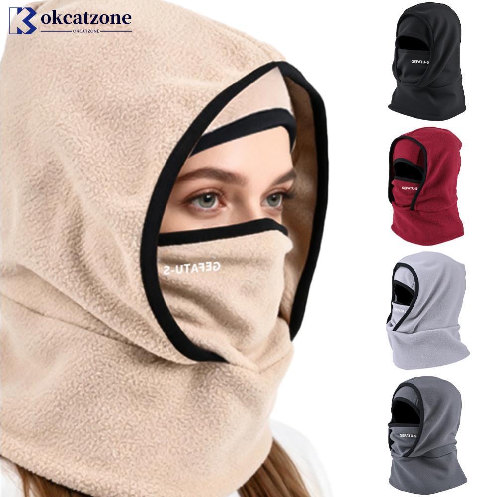 OKCATZONE หมวกอเนกประสงค์สําหรับขี่จักรยานเล่นสกีWindproof ColdproofขนแกะPulloverหมวกรวมหน้ากากใบหน้