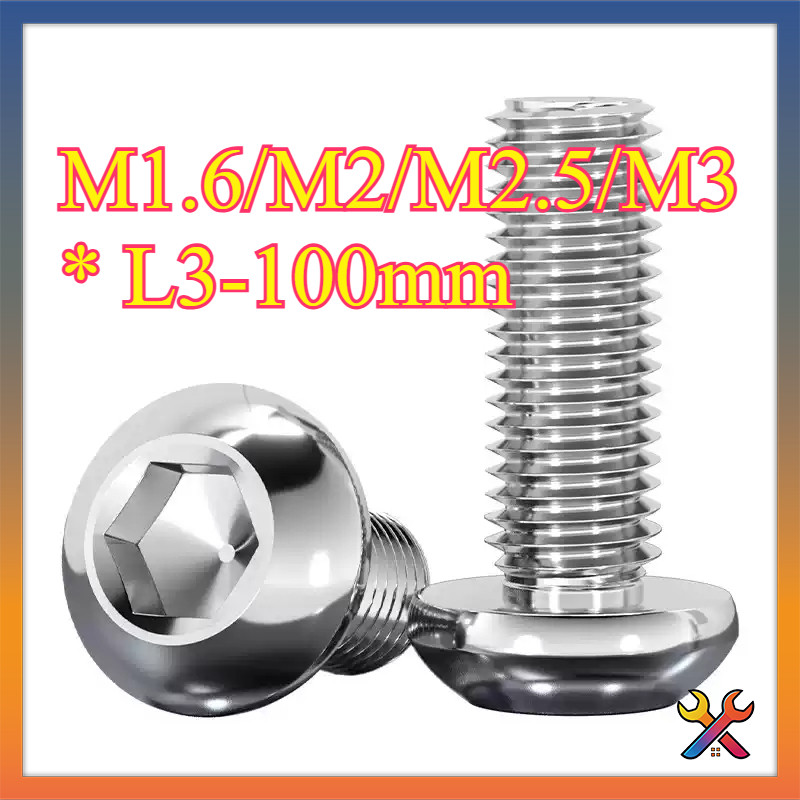 304 สกรูสแตนเลก หัวครึ่งวงกลม
หกเหลี่ยมด้านใน M1.6/M2/M2.5/M3 * L3-100 มม.YCD(-Y)
