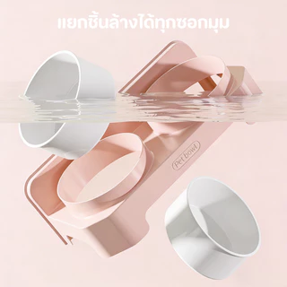Pet Store ชามอาหารสัตว์กันมด 2 ช่อง ชามอาหารแมว ชามหมา การออกแบบชามคู่ ความจุใหญ่ ถอดล้างง่าย