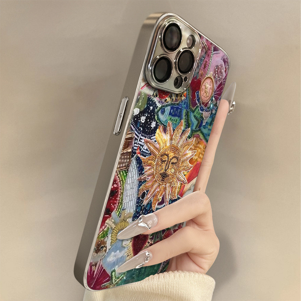 Retro Sun เหมาะสําหรับ Apple 16promax ความงามอารมณ์เคสโทรศัพท์หญิงแฟชั่น iPhone15 ชุบ