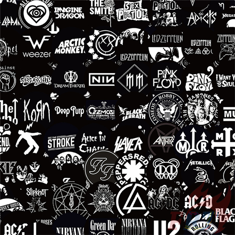 105ชิ้น/เซ็ต ❉ Rock Band Logo Series 01 สติ๊กเกอร์ PET สีดําและสีขาวคลาสสิก ❉ แฟชั่นสติ๊กเกอร์ DIY ก