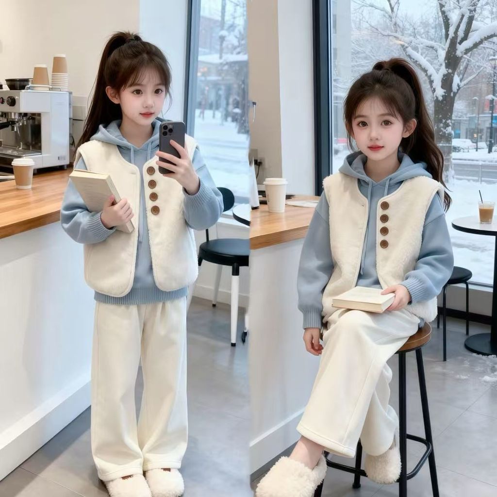 ชุดสามชิ้นกันหนาวสำหรับสาว สไตล์ยุโรป ขนาดกลางถึงใหญ่ พร้อมกุมภาพันธ์หนา