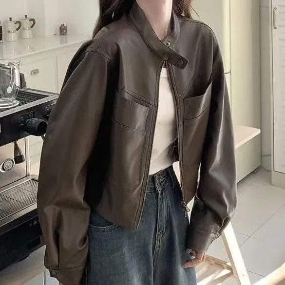 หนังเวอร์ชั่นเกาหลี Maillard Dopamine Slim Jacket ฤดูใบไม้ผลิและฤดูใบไม้ร่วงใหม่แจ็คเก็ต Retro อเนกป