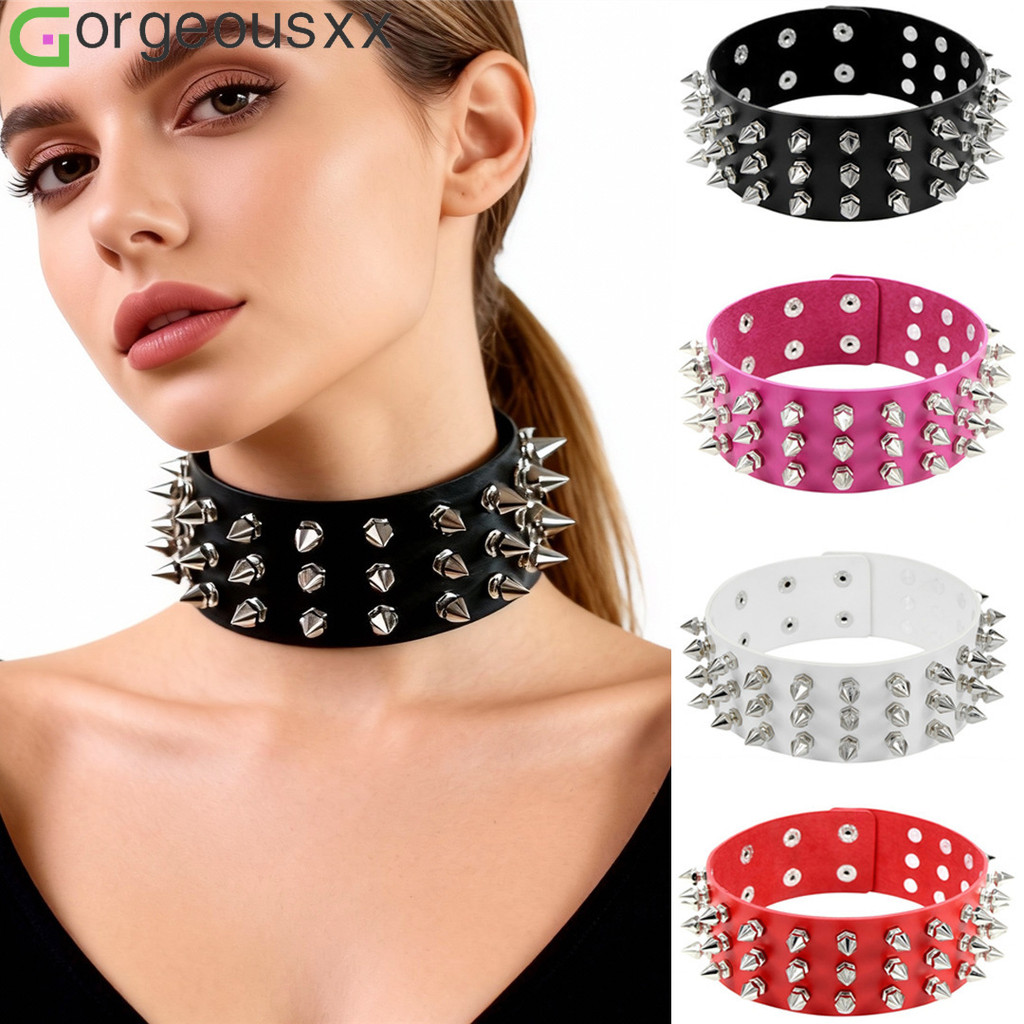 [Gorgeousxx] Punk Harajuku แฟชั่น 3 แถว Rivet Choker PU หนังสร้อยคอผู้หญิงเครื่องประดับ