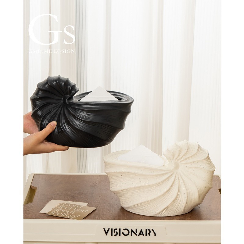 Dreamerhouse เซรามิค Conch Shape เซรามิคกล่องกระดาษทิชชู Simple High-End ตกแต่งโรงแรม New House ร้านอาหาร High-End กล่องกระดาษ