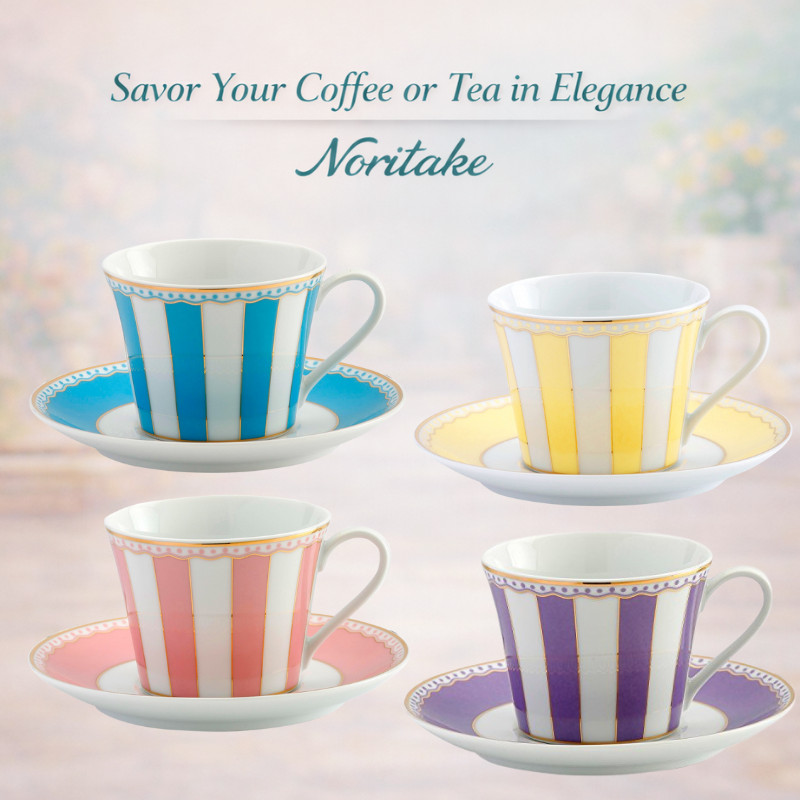 Noritake Cup and Saucer Set - 250cc Carnival Collection (Coffee and Tea Compatible)