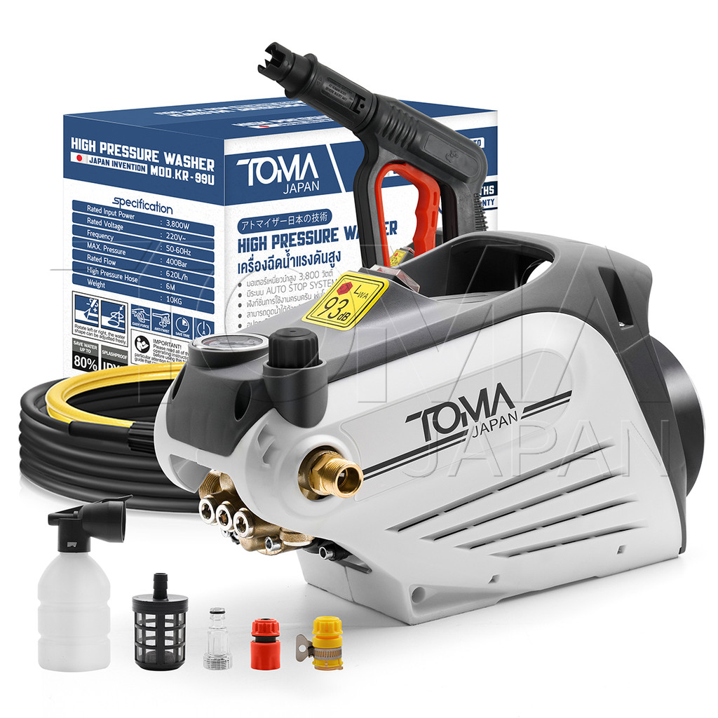 TOMA JAPAN เครื่องฉีดน้ำแรงดันสูง 400 บาร์ 3,800 วัตต์ ปรับแรงดันน้ำได้ มอเตอร์เหนี่ยวนำ ดูดน้ำได้ด้วยตัวเอง รุ่น KR-99U - รูปที่ 6