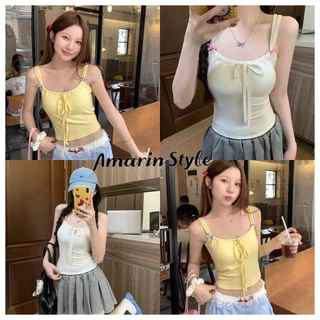 Amarin🌸พร้อมส่ง🌸 เสื้อสายเดี่ยว สองเส้นมีซับ-in ผูกหน้าอก สีพาสเทล ใส่สบาย ไซส์พอดีตัว FY6809-J