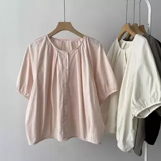 สต็อกในท้องถิ่น [เสื้อเบลาส์โอเวอร์ไซส์] (40-150 กก.) สไตล์ตุ๊กตาน่ารัก คอปกปีเตอร์แพน แขนสั้น ทรงหลวม พลัสไซส์ เสื้อยืด